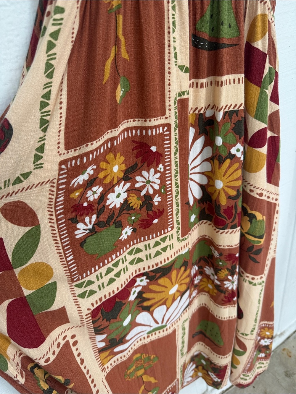 ILLA ILLA Rustic Patchwork Maxi Dress in Brown and Cream - Picture 6 of 7
